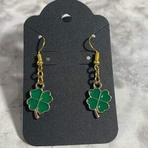 Handcrafted Four Leaf Clover Fishhook Style Earrings w/ Rubber Backs in Gold NWT